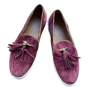 Frye Gemma Casual Burgundy Suede Loafers Slip on Tassel Accent🎈
